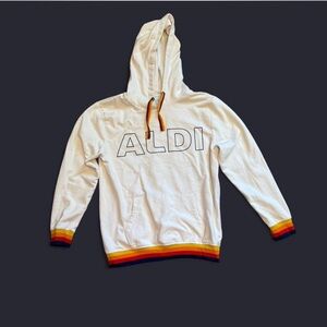 Aldi White Hoodie with Multicolor Trim